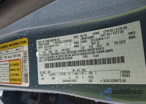 2024 Ford Ranger Xlt из США, поврежденный, VIN 1FTER4HH5RLE32222